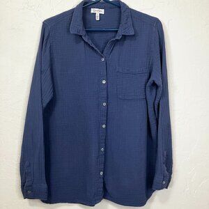 Jessica Simpson Blue Double Gauze Button Down Shirt Women’s Large Cotton Top